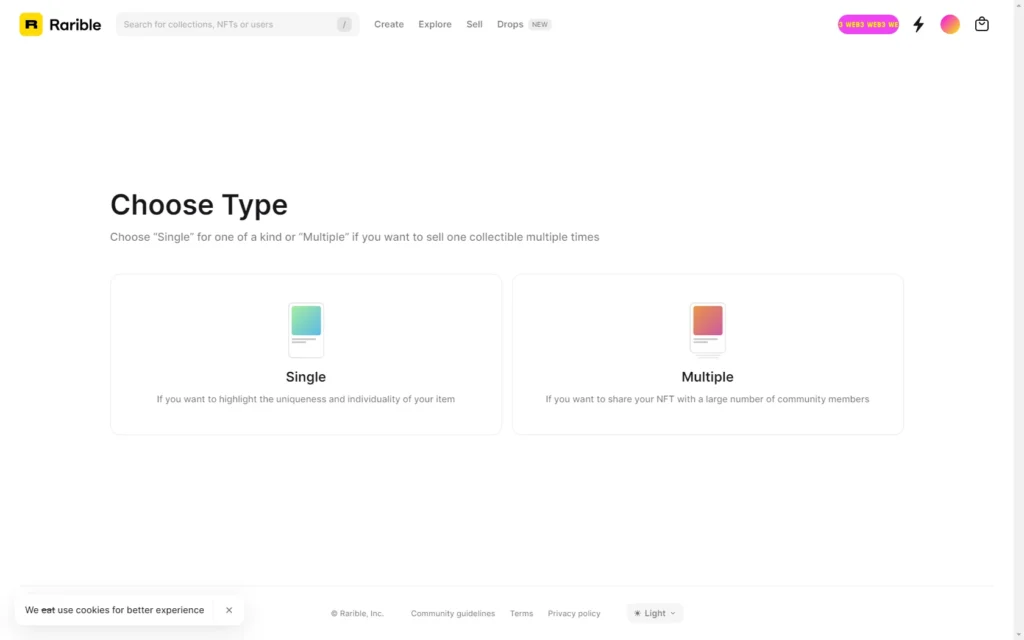 Type of NFT selection