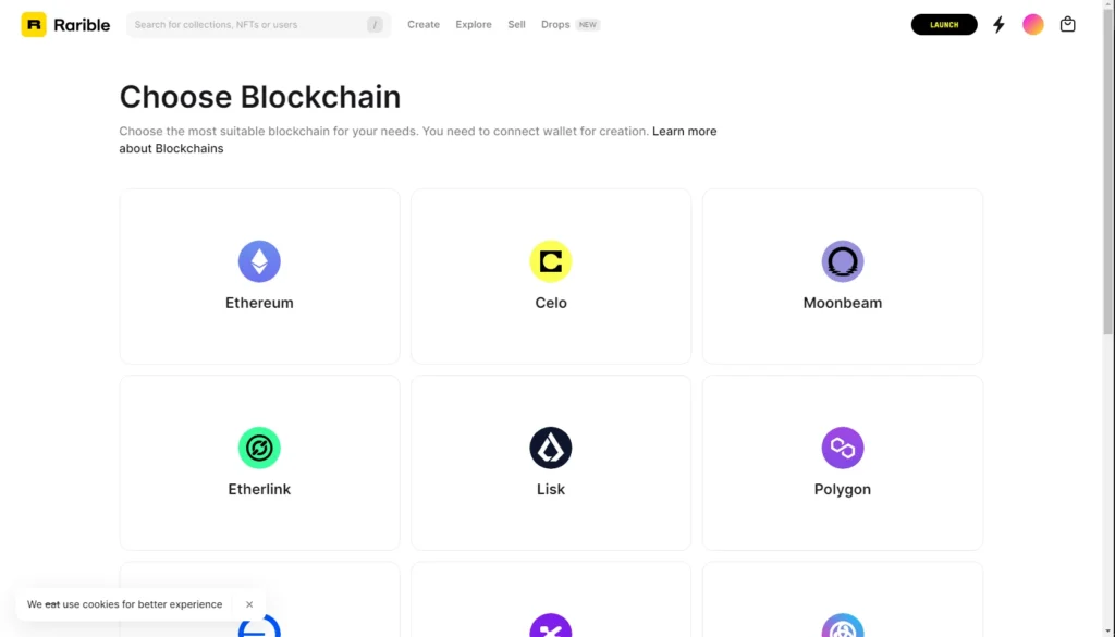 Selecting Blockchain on Rarible Marketplace