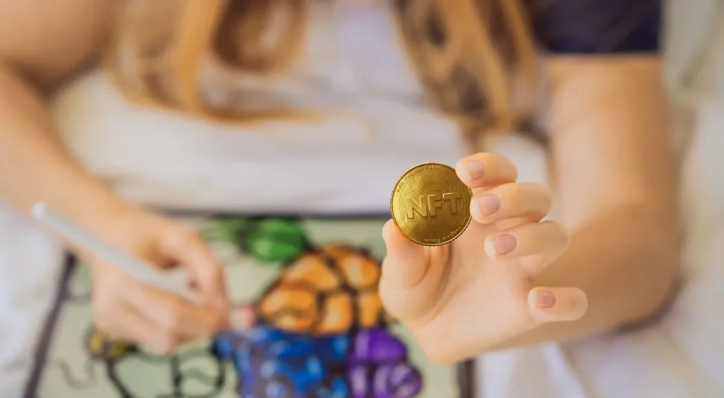 NFT Minting - Woman holding NFT Coin