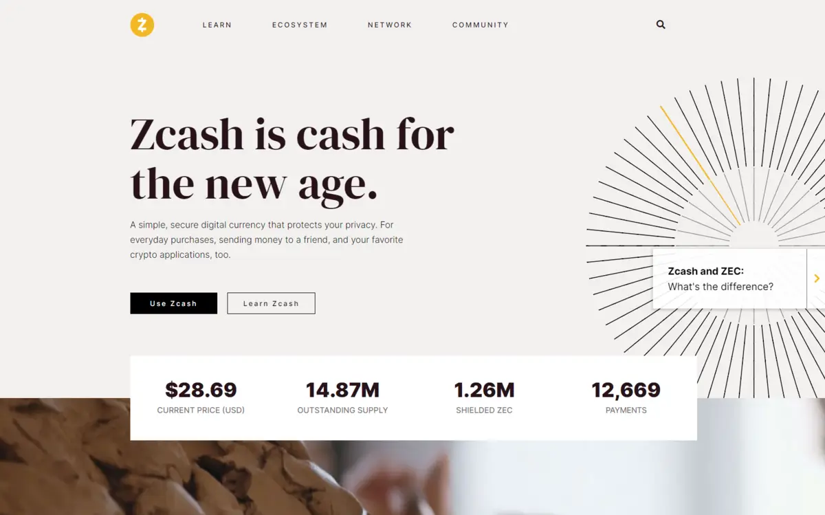 Zcash homepage