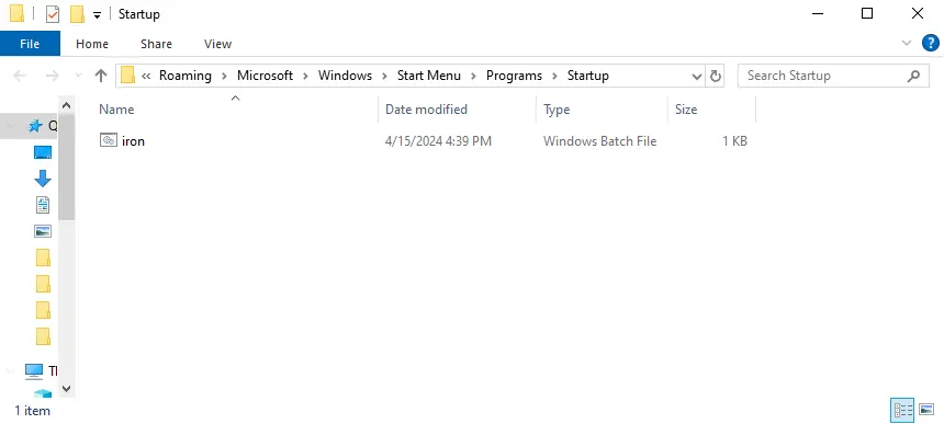 Copy of IRON file in the startup folder