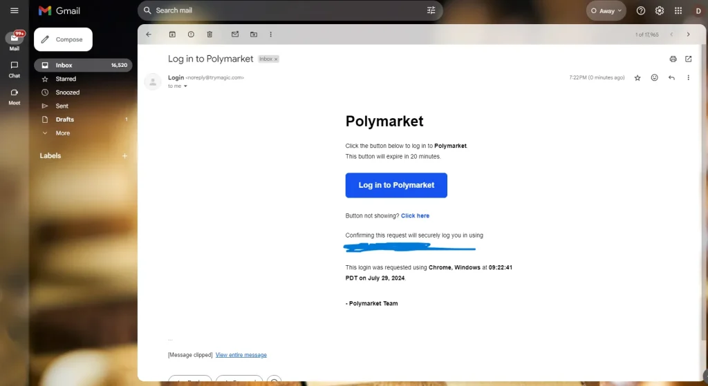 Check Email Link from Polymarket