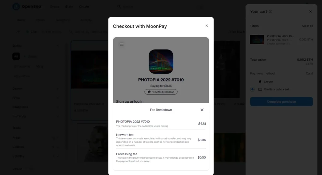 Check fee breakdown - OpenSea Checkout