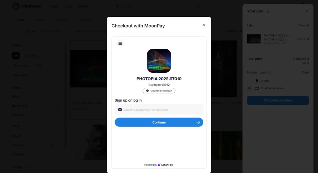 Checkout with MoonPay - OpenSea