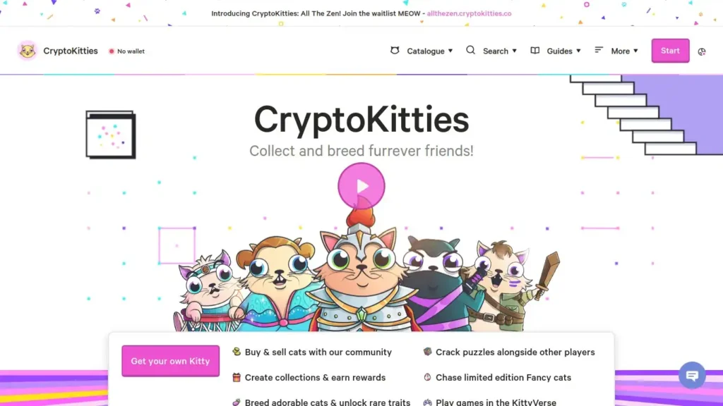 CryptoKitties - The oldest and among the best P2E games without investment