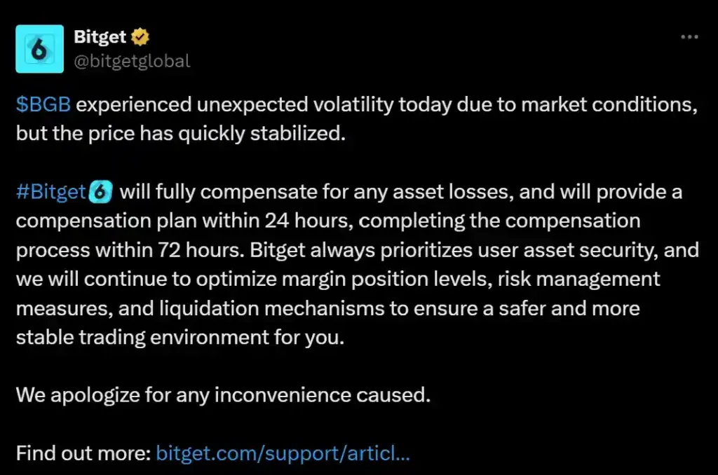 Bitget compensation tweet