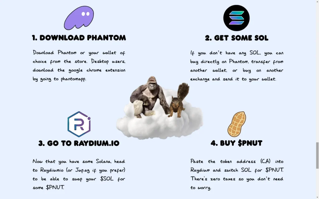 Our image gives investors simple steps on how to buy Peanut the Squirrel tokens