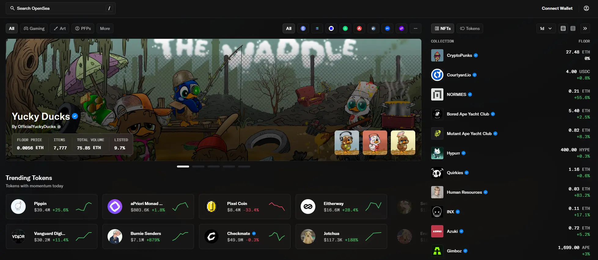 Homepage of OpenSea NFT Marketplace