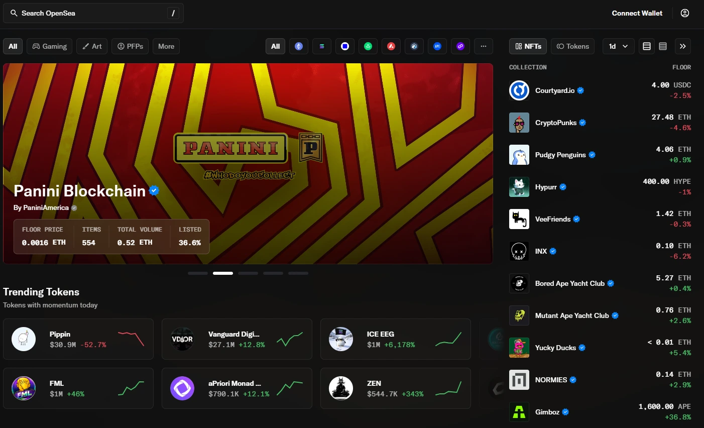 OpenSea NFT marketplace homepage screenshot