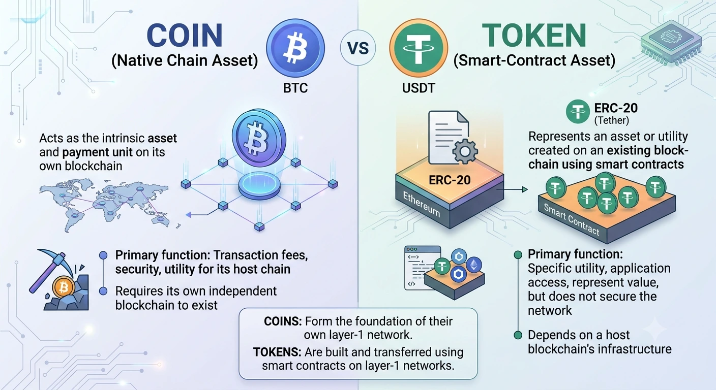 crypto token vs coin explainer graphic