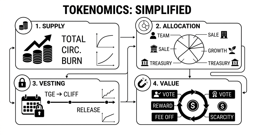 Tokenomics supply, allocation, vesting, and value accumulation
